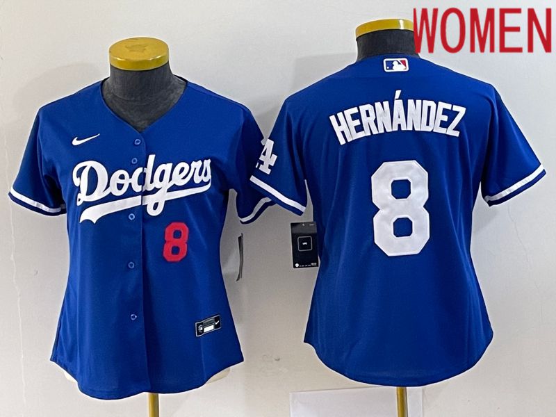 Women Los Angeles Dodgers #8 Hernandez Blue Nike Game 2023 MLB Jersey->women mlb jersey->Women Jersey